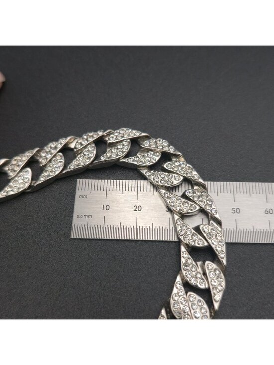 8mm Iced Cuban Link Bracelet - White Gold | Adamans 8 Inch Silver Plated Iced Out Cuban Link Chain Bracelet A7323